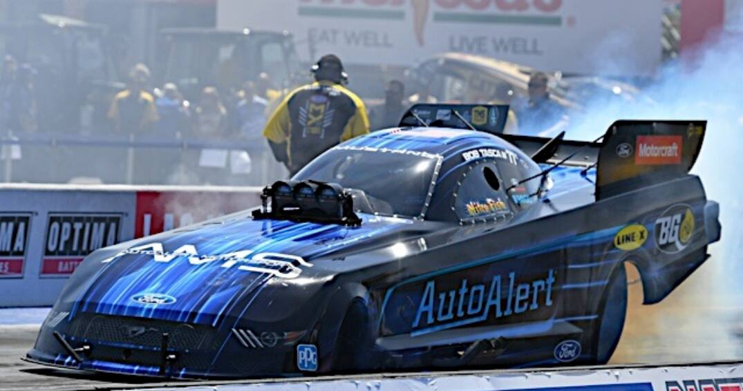 Mustang driver Bob Tasca III fell in the second round of NHRA action in Brainerd, Minn. Mustang driver Bob Tasca III fell in the second round of NHRA action in Brainerd, Minn.